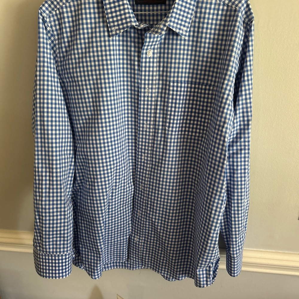 Collard Greens Blue and White Casual Gingham Button Down Shirt